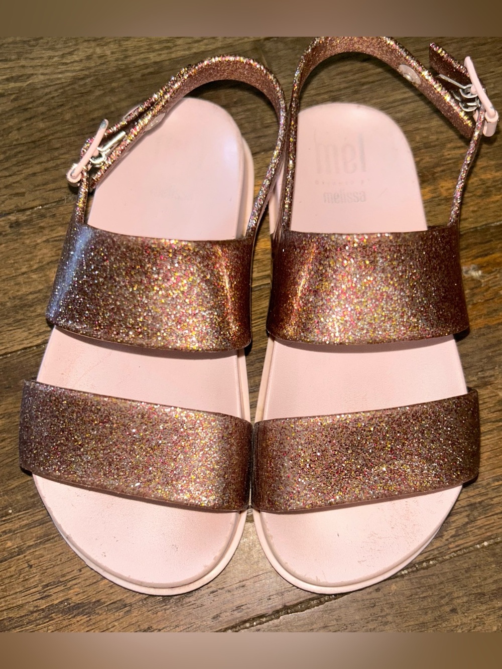 Melissa Kids Glitter Sandals in Pink and Rose Gold